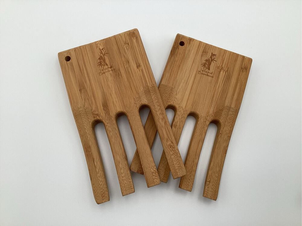 Island Bamboo Natural Wood Salad Hands Serving Forks Set of 2 Claws Tossers Eco